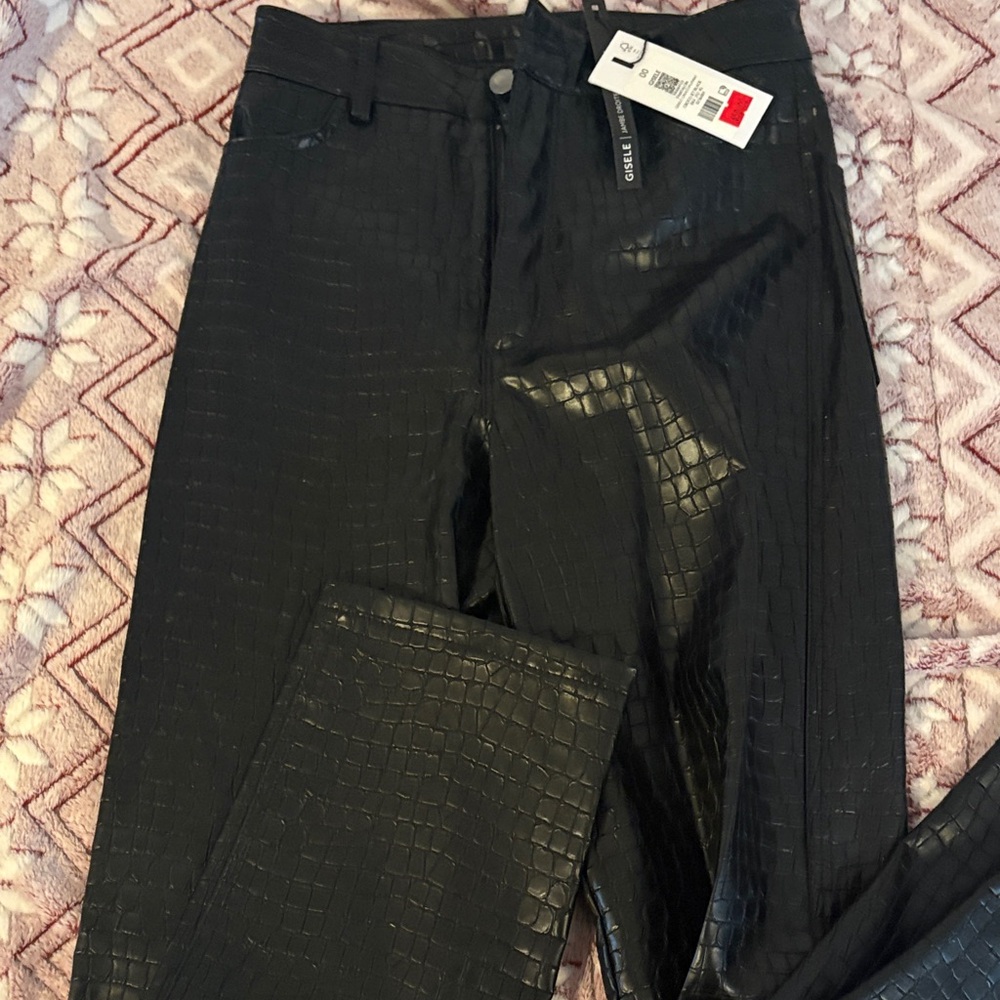 Dynamite Black Croc-Embossed leather pants